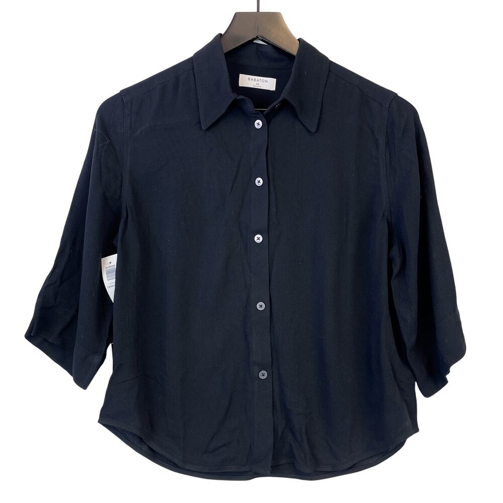 NWT Babaton Aritzia XS Carrington Button Down Shirt Black Lenzing Viscose
